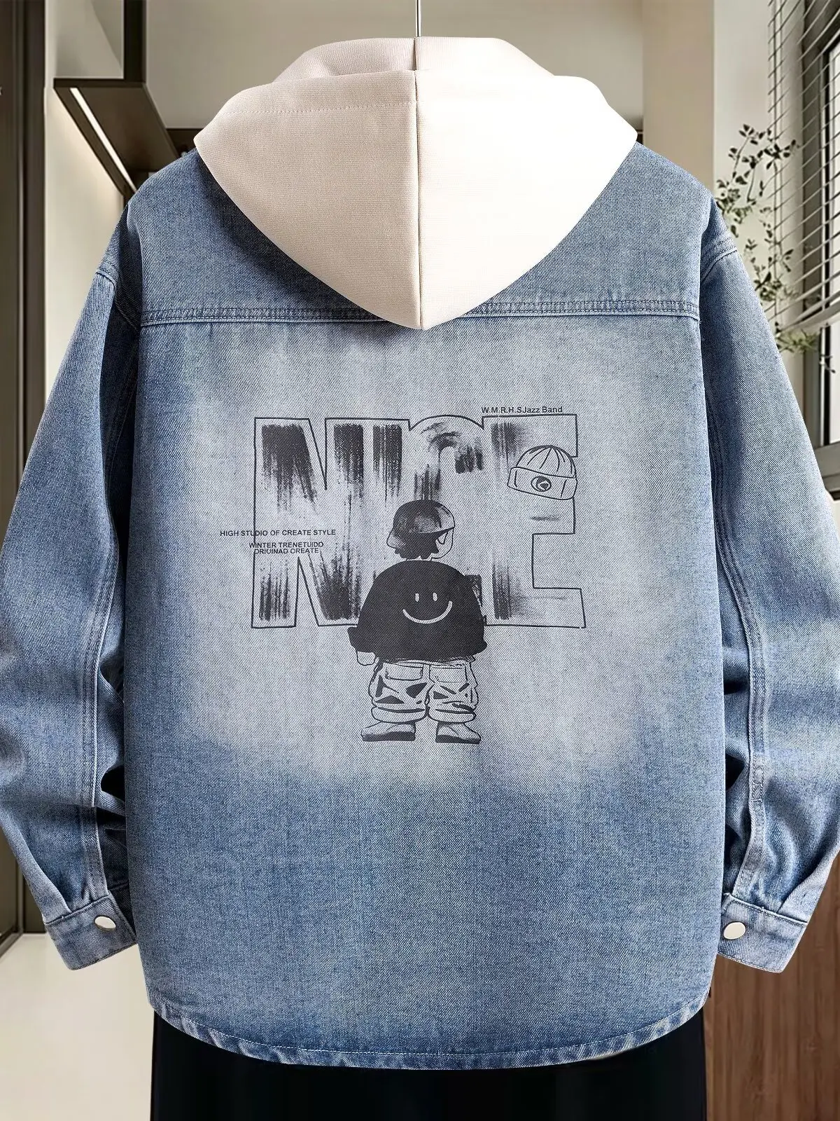 Casual Loose Men's Denim Jacket Spring Autumn Hooded Trendy Teenage Student Outerwear Versatile Warm Anti-soil Long Sleeve Shirt