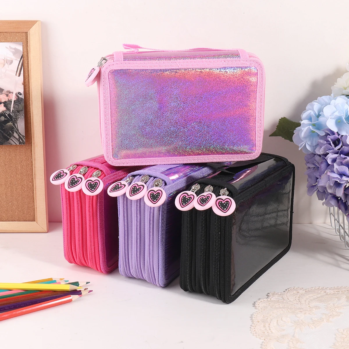 

Милый пенал в форме сердца, глянцевый, с многослойными отделениями, органайзер для школьных принадлежностей, подарок на День святого Валентина для девушки