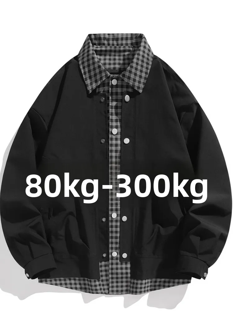 

Мужская демисезонная куртка-рубашка больших размеров в американском стиле, в клетку, приталенная, немнущаяся, имитация двухслойности