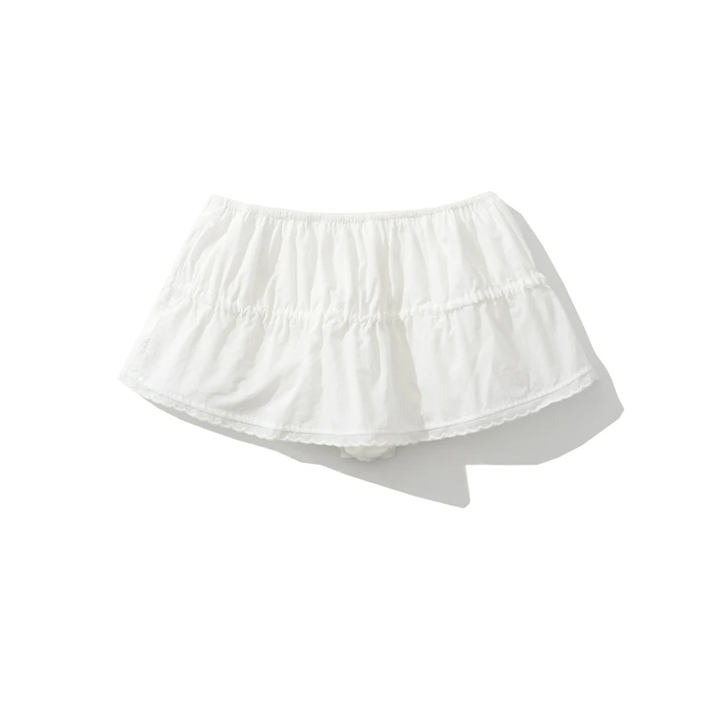 KEYANKETIAN 2025 New Y2K Women's Lace Decoration Mini Skirt Hot sweet Elastic Low Waist Drawstring Design White A Line Pantskirt