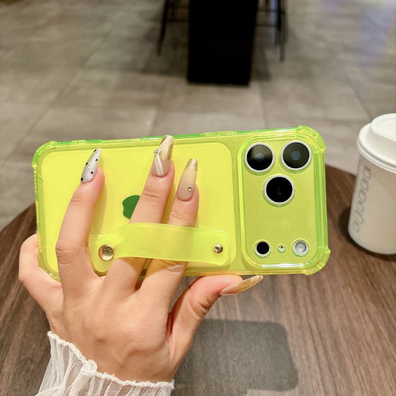 أربعة ركن مكافحة قطرة حلقة معصمه حامل لينة بولي TPU شفافة جراب هاتف آيفون 17 برو ماكس 15 14 12 13 Mini 11 16 Pro Max #3