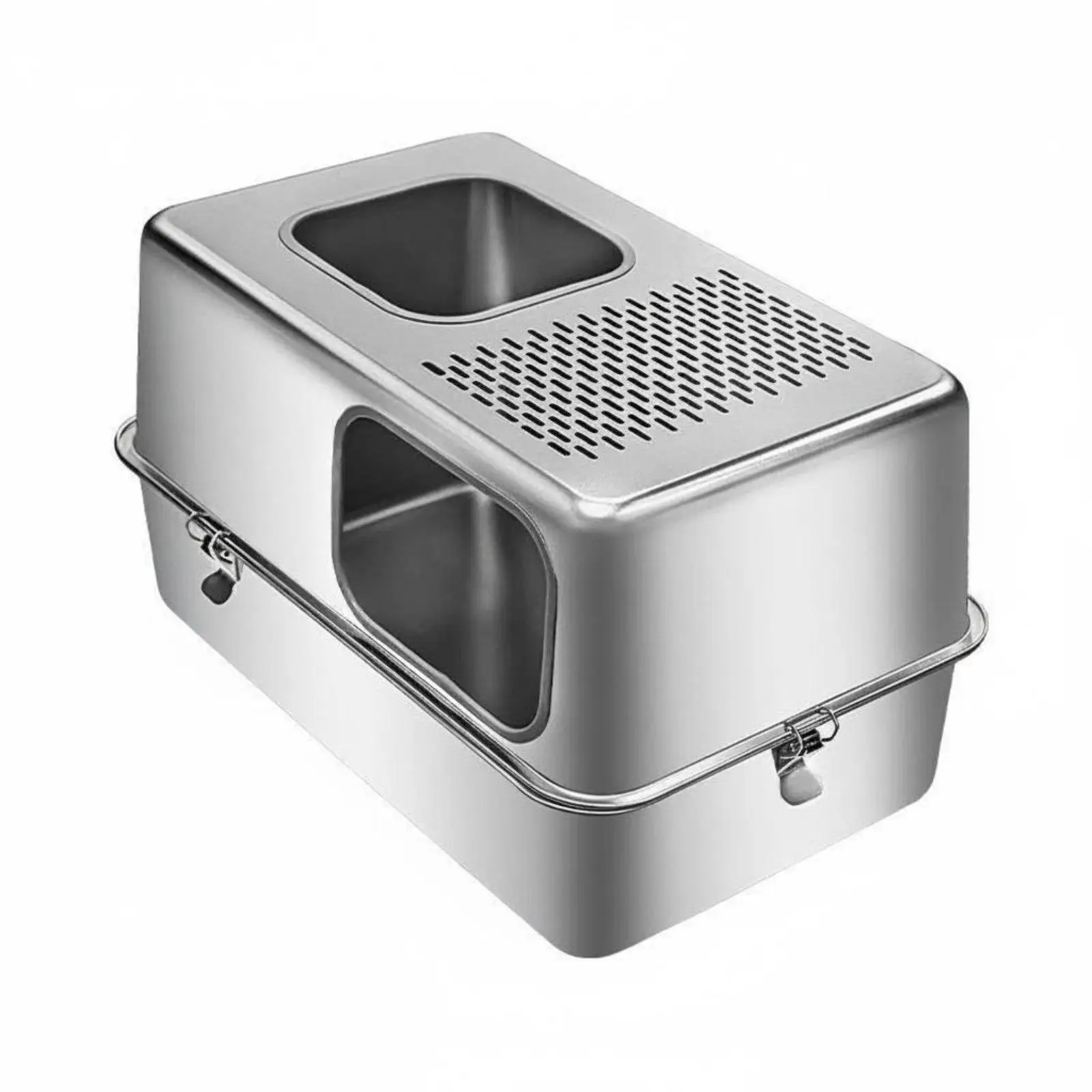 Large Stainless Steel Cat Litter Box Enclosure for Big Cats Multi Cat Household Easy Clean Top Entry