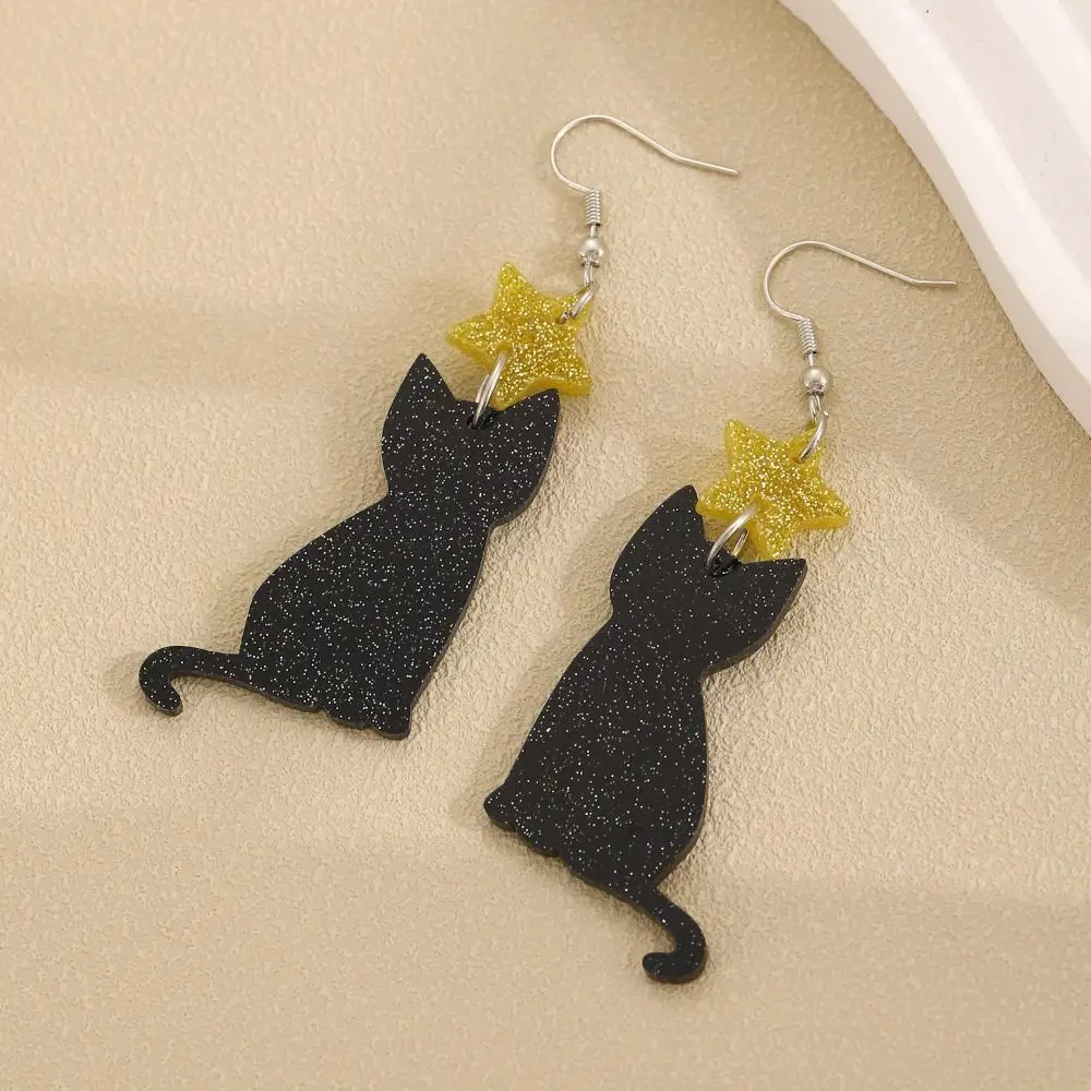 Sweet Acrylic Material Cat Earrings Cute Shape Cartoon Style Christmas Earrings Vivid Print Ear Jewelry Party Decor