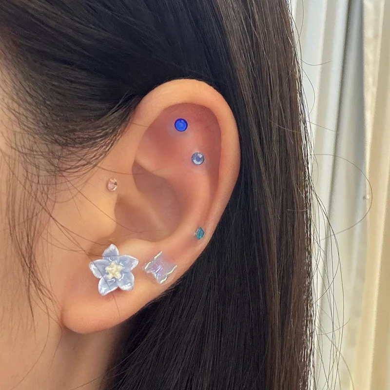 Fashion Butterfly Flower Ear Point Stickers Ear Pressure Patch Rhinestone Acupuncture Auricular Ear Stickers Massager