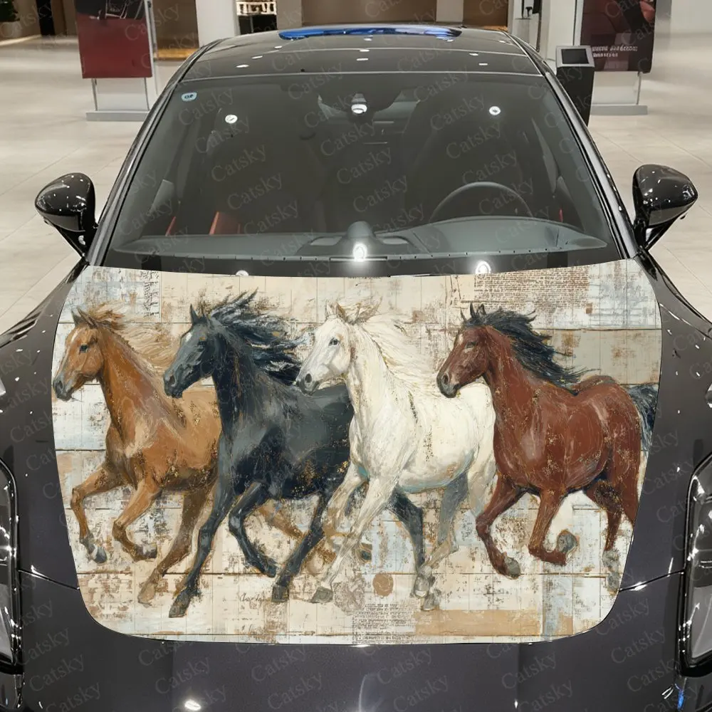 

Dynamic Horse PVC Car Hood Wraps, Self-Adhesive Waterproof Car Bonnet Decal Sticker, Car Decoration Protection Stickers for Truc