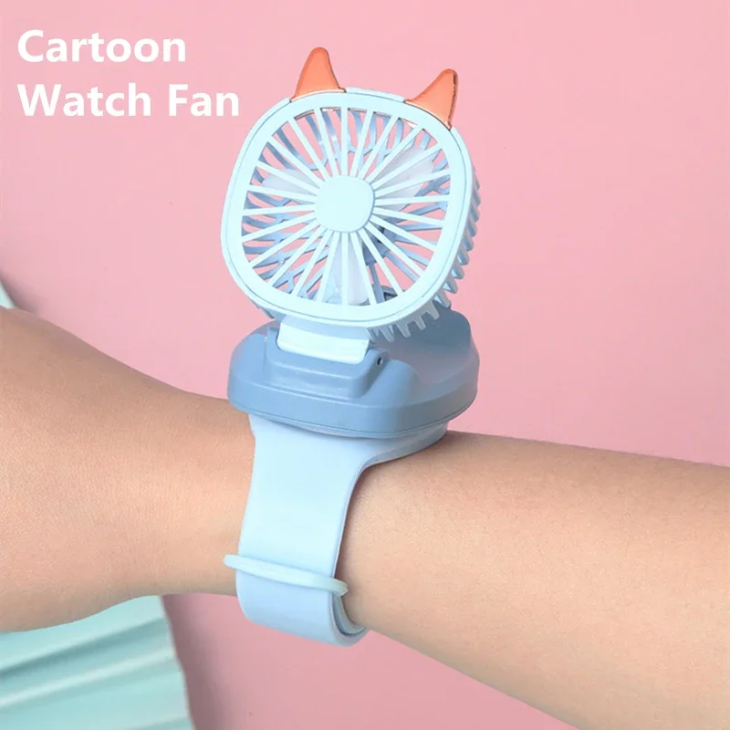 

Cartoon Watch Fan with 7 Light USB Rechargeable Toy Watch Food Grade Materials and No Harm To Hands Children's Gifts