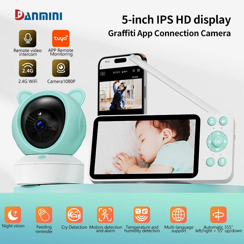 

Danmini 2.4G Wifi Camera 1080P HD Wireless Indoor Security Surveillance Camera Tuya Control Support TF Card Storage Baby Monitor