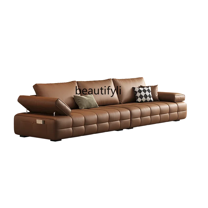 Modern simple leather sofa light luxury first-layer cowhide sofa small apartment leather sofa