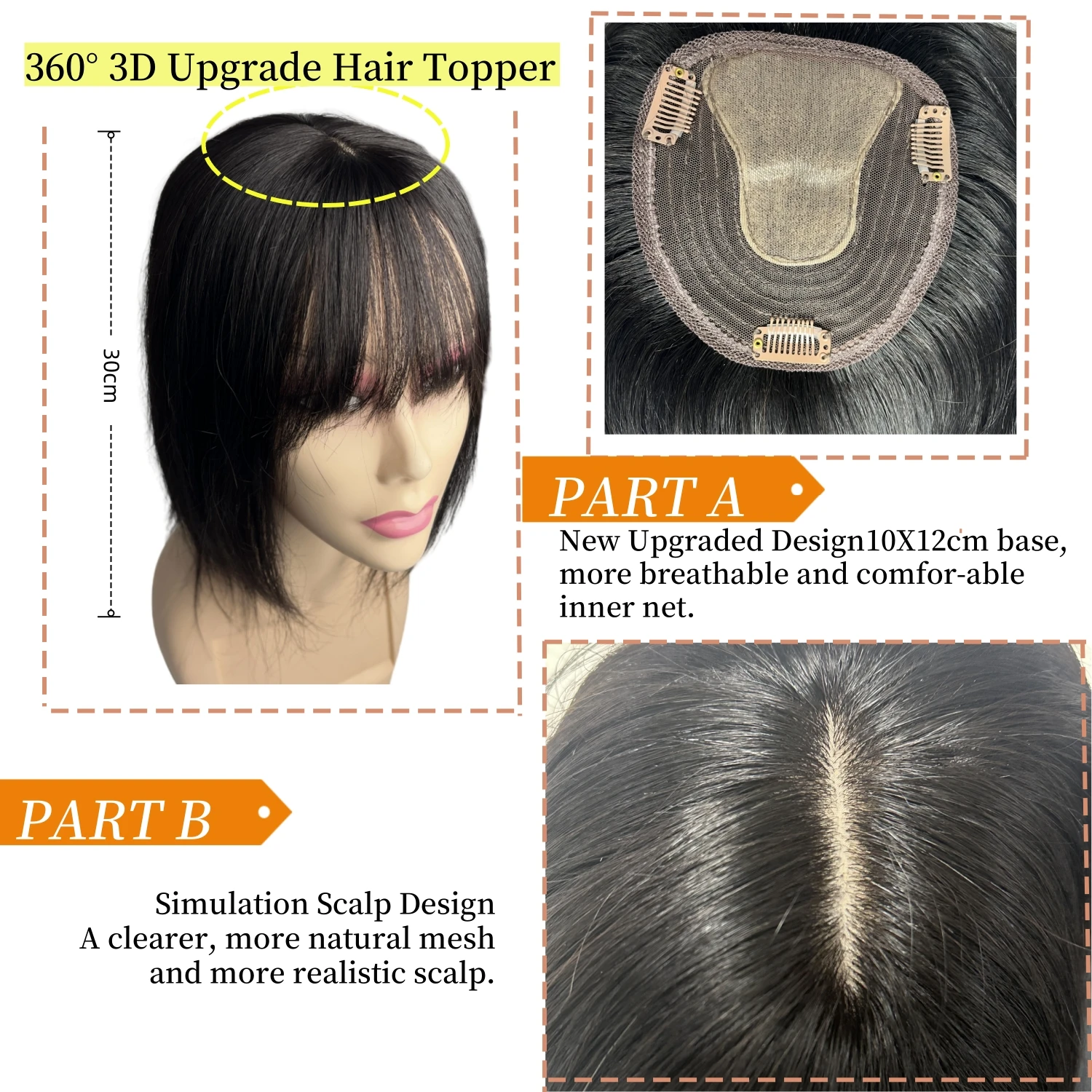 Anemone Lace Base Human Hair Toppers Brazilian Natural Hairpiece Clip In Extension For Hair Volume Non-Remy