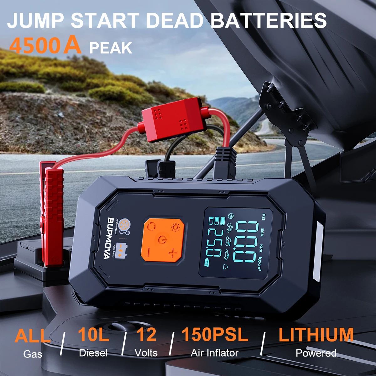 12V Multi-Function Portable Emergency OEM Car Jump Starter with Air Pump Power Bank and Booster Cable LED Emergency Light