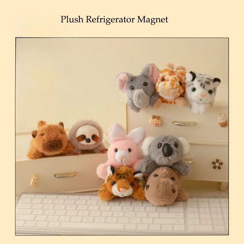 

Cute Animal Capybara Tiger Koala Plush Fridge Magnet Set 3D Soft Stuffed Animal Refrigerator Magnets for Home Decor Kawaii