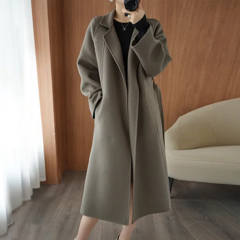 Double-sided cashmere coat women's long over-the-knee loose large-size high-end wool woolen coat