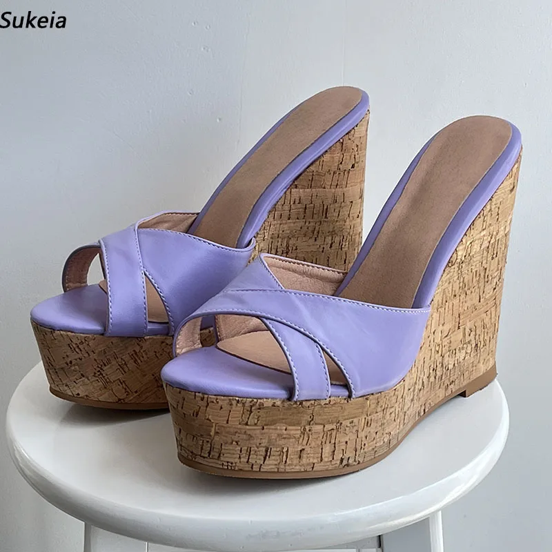 Sukeia, sandalias con plataforma para mujer, sandalias con cuña y tacón alto, punta redonda, bonitos zapatos de fiesta violeta para mujer, talla grande estadounidense 5-20