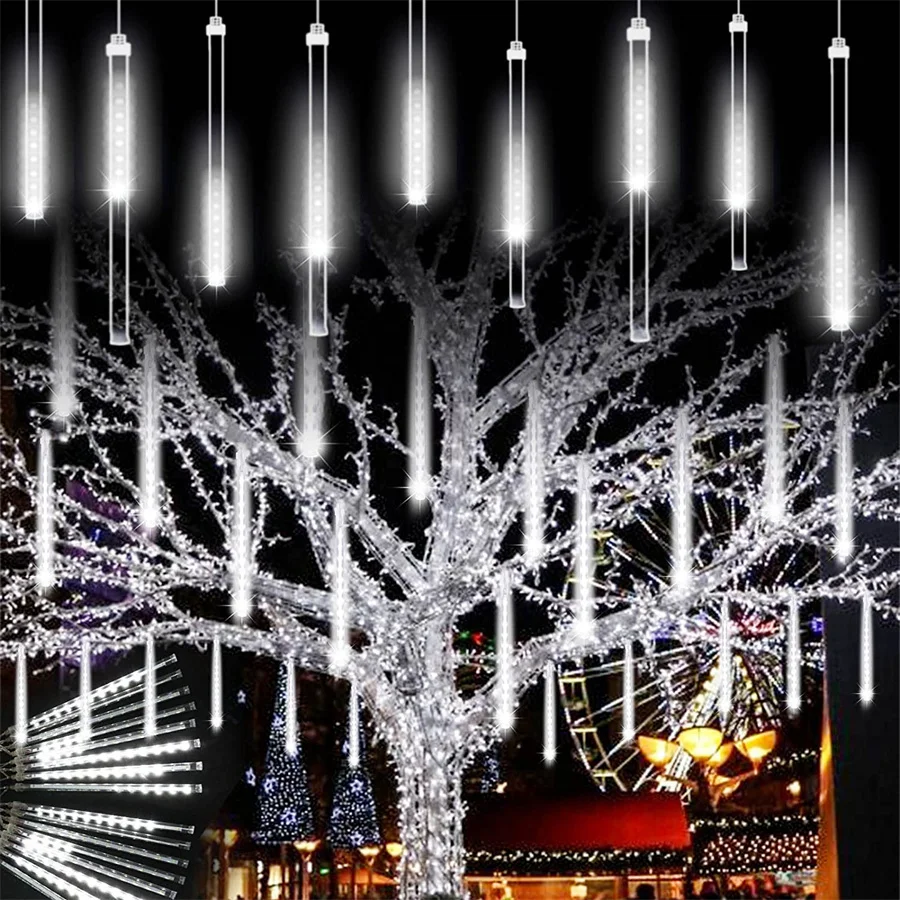 Solar Meteor Shower Rain Light, 8 Tube, ao ar livre, Natal String Light, Solar Powered, Snow Falling, Raindrop, Icicle, 50cm