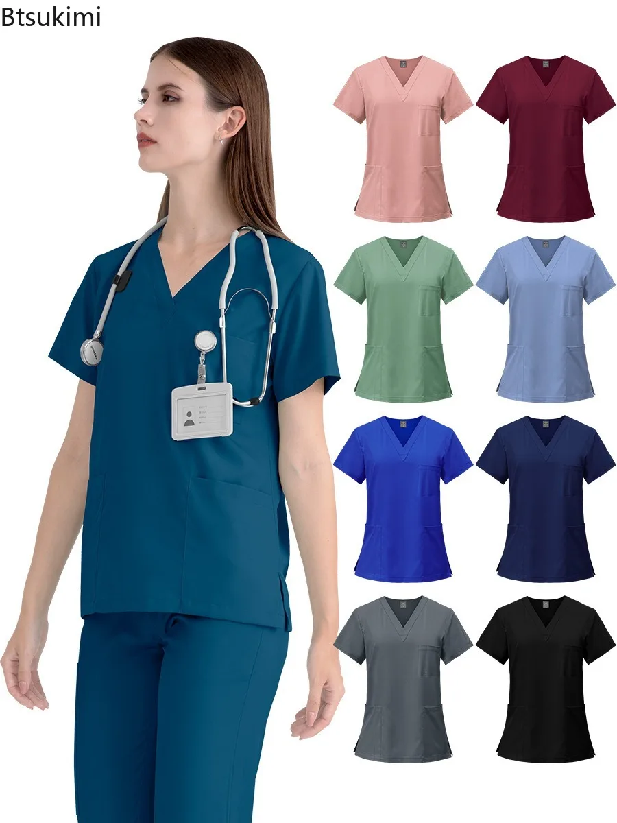 uniformes-medicos-conjuntos-de-scrubs-para-mulheres-uniformes-cirurgicos-de-hospital-blusa-de-manga-curta-calca-acessorios-de-enfermagem-roupas-para-medicos