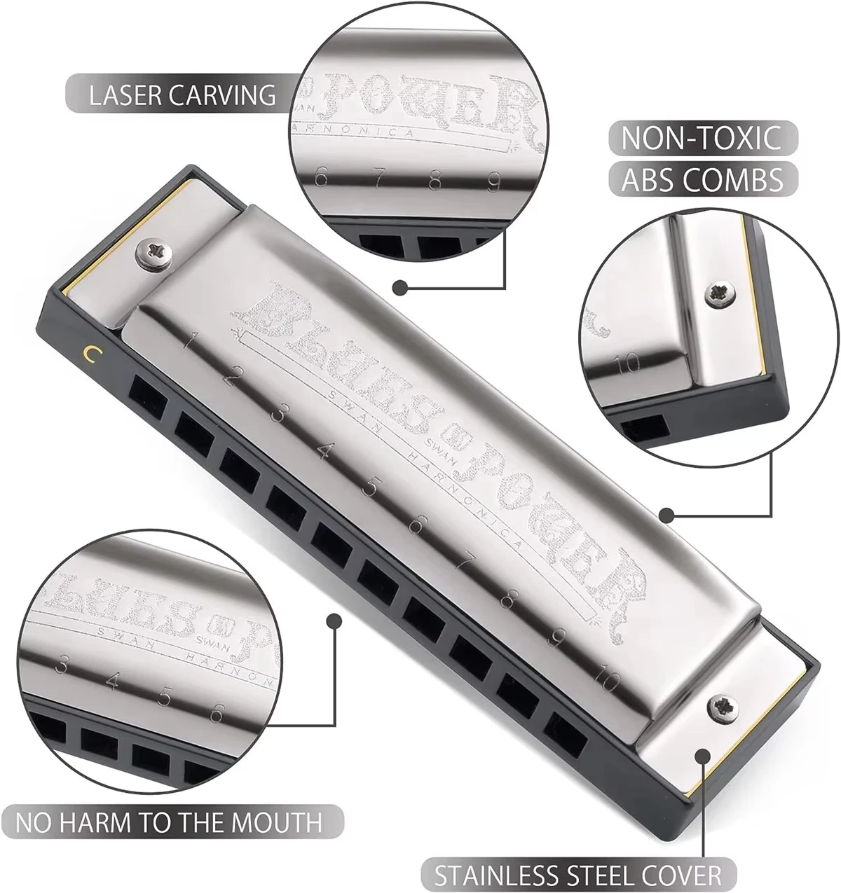 Miwayer Premium Harmonica 10/24 Hole Stainless Steel Brass Mouth Organ with Case for Music Lovers