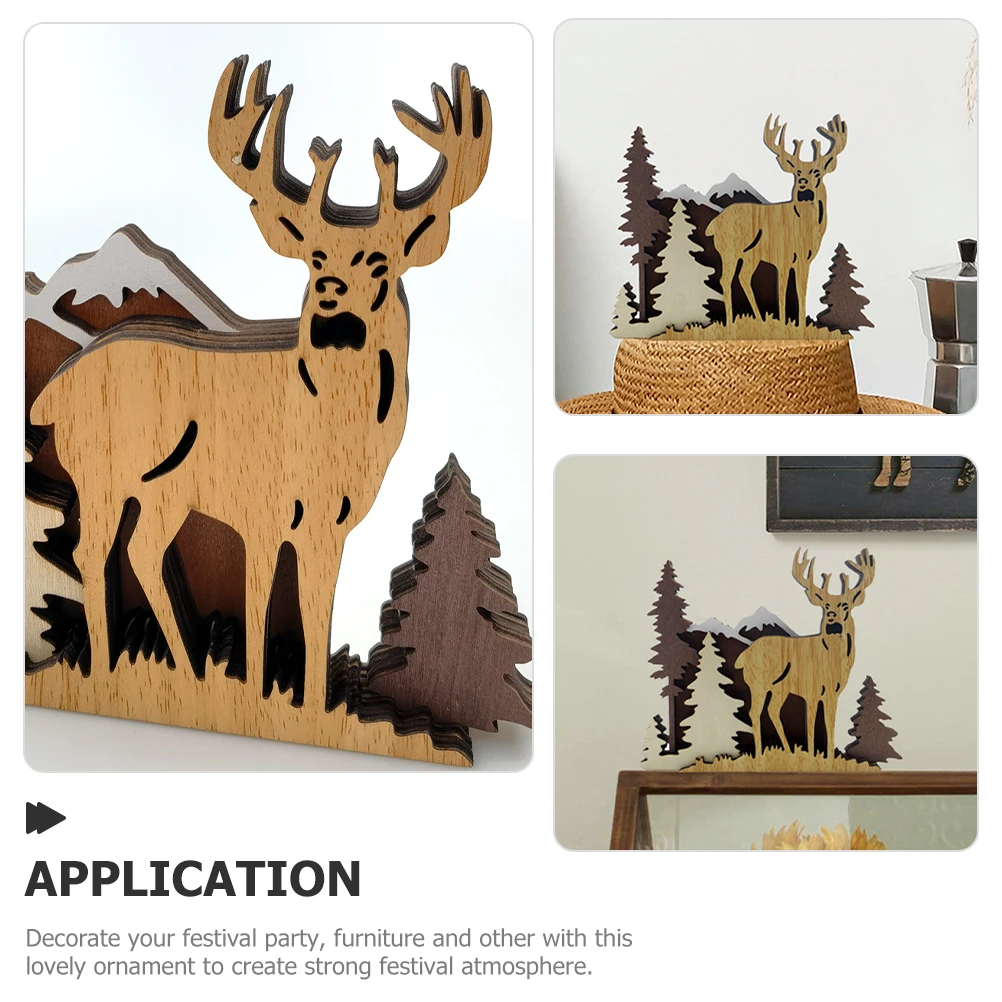 

Elk Wood Sculpture Multilayer Carved Desktop Elk Decor Ornament for Home Living Room Office Festival