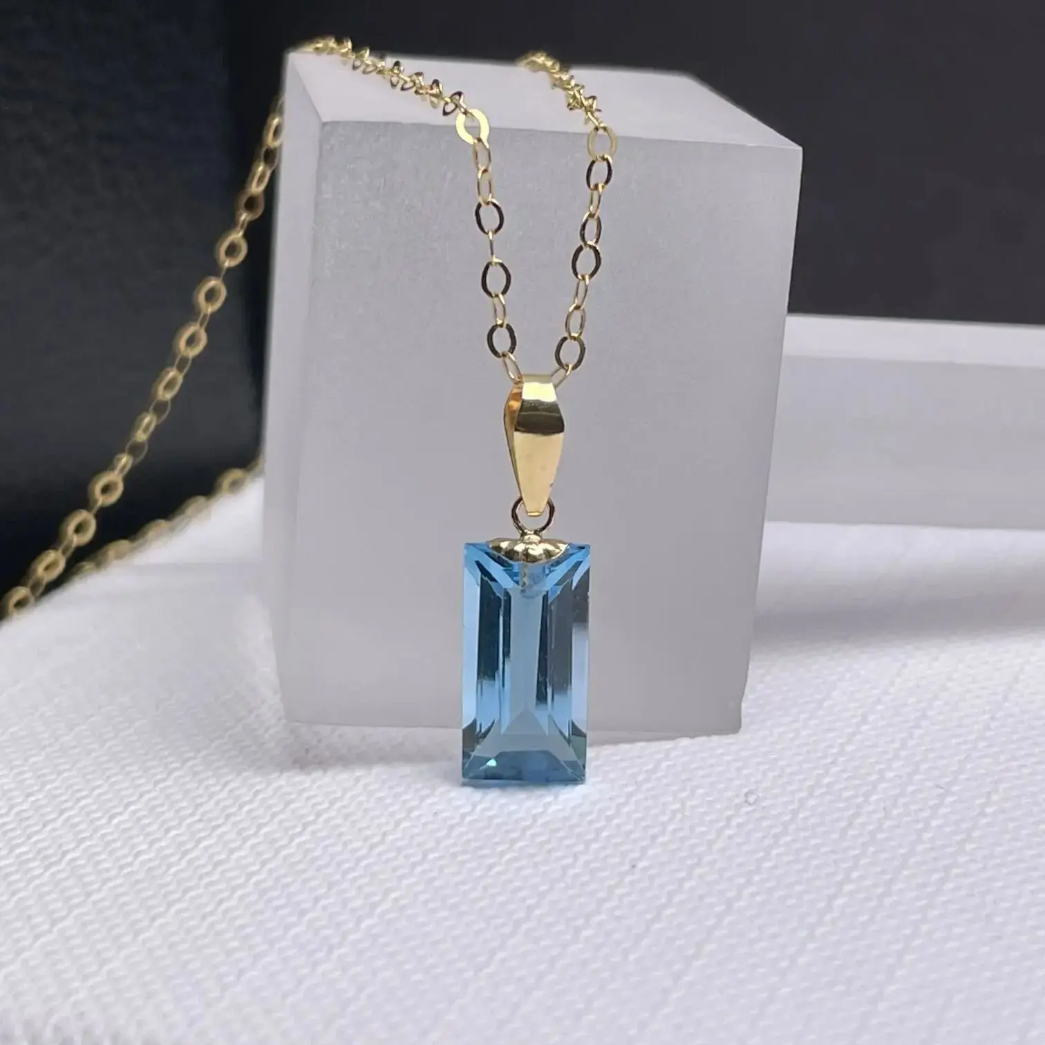 

SHILOVEM 18k yellow gold real natural topaz pendants classic fine Jewelry women none necklace new gift 5*10mm mz0510888b