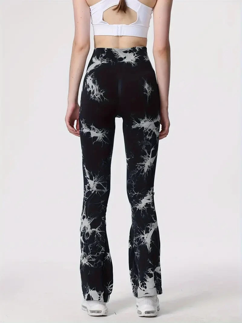 Pantaloni da yoga svasati senza cuciture tinti in cravatta, leggings svasati sportivi da corsa ad asciugatura rapida ad alta elasticità,