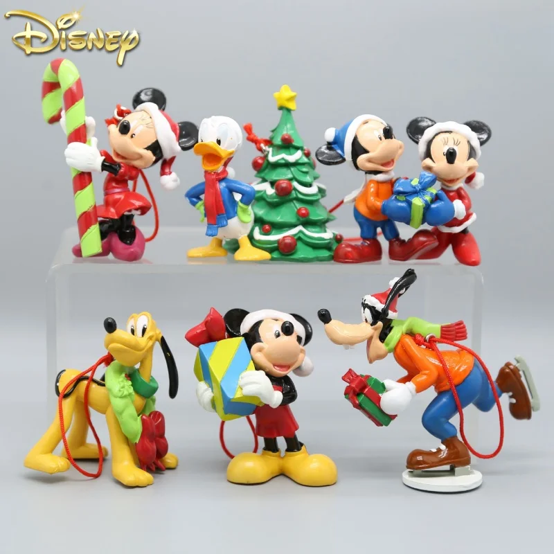 6pcs/Set Disney Mickey Mouse Minnie Goofy Plut Donald Duck Daisy Christmas Series Anime Model Collection Toy Ornaments Xmas Gift