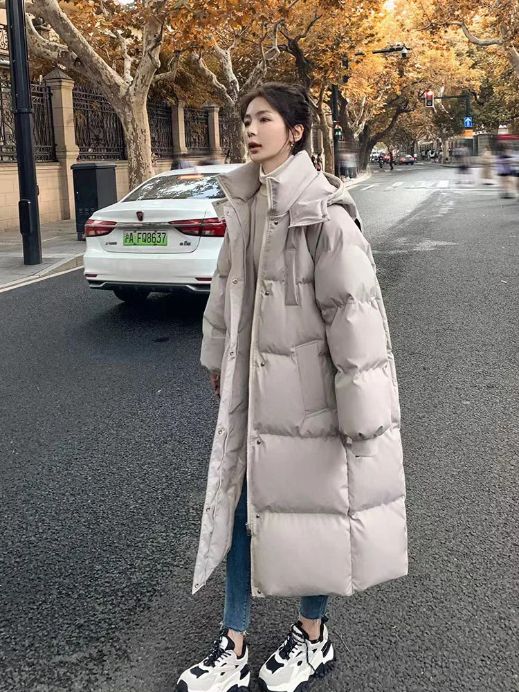 Korean Winter Jacket Woman Warm Loose Hooded Long Puff Coats Casual Fashion Thicken Streetwear Windproof Female Padded Parkas