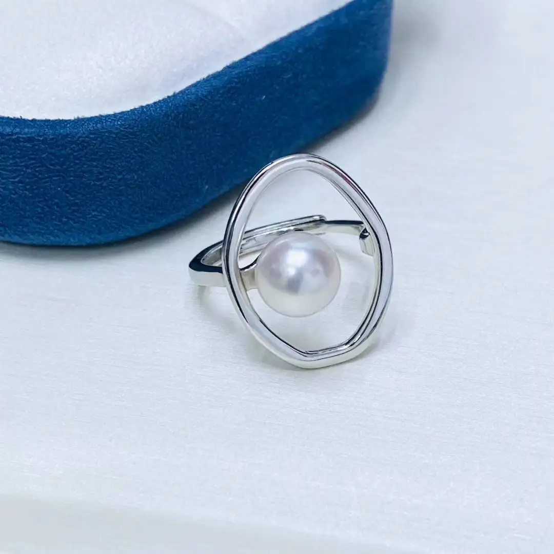 S925 Sterling Silver Adjustable Ring Mount Settings Findings Mountings Accessory Parts Fittings for 11-12mm Pearls 5pcs/lot