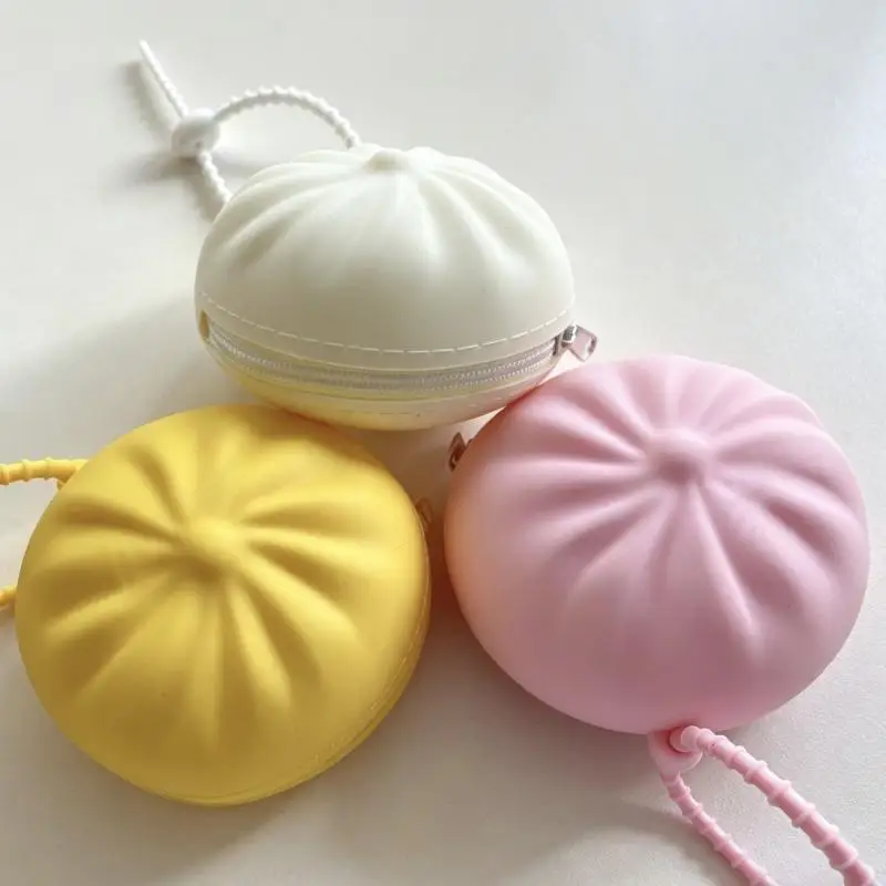 Silicone Steamed Bun Coin Purse Creative Simulated Xiaolongbao Pouch Lightweight Squeeze Resistant 1PC