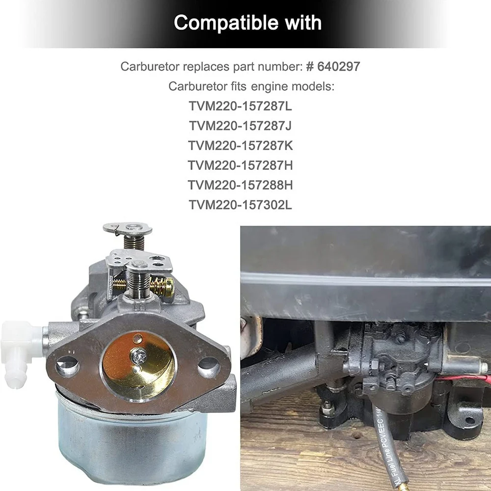 Engine Carburetor with Fuel Line Gasket for Tecumseh TVM220-157287H TVM220-157288H TVM220-157302L 640054 640297