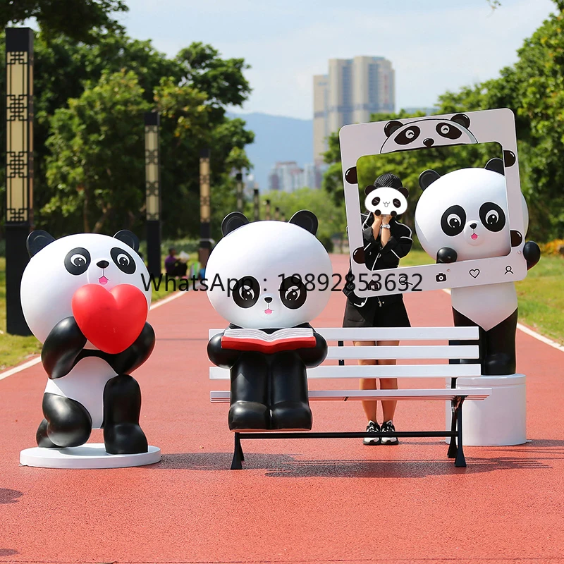 ZC Outdoor Cartoon Panda Fiberglass Sculpture Forest Landscape Mall Store Display Decoration Large Ornament