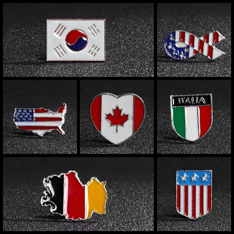 

World flag series United States, Korea, Italy, Germany, Canada countries flag badge Brooch, wholesale Clothing Accessories