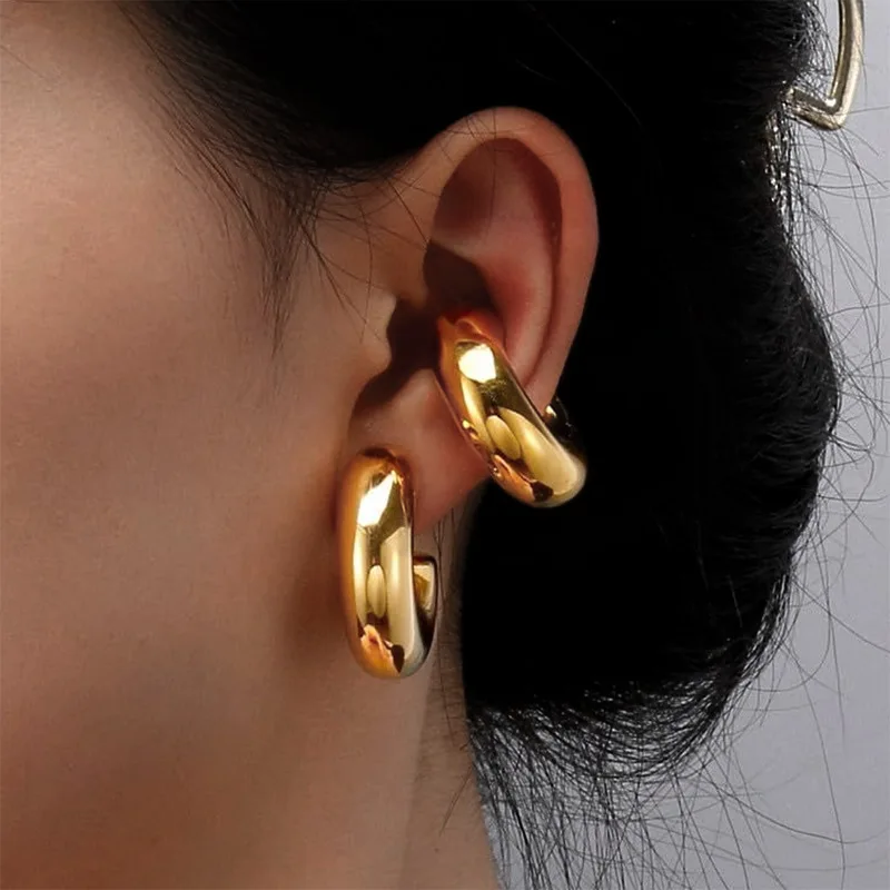 Non Piercing Stainless Steel Gold Pvd Plated Chunky Ear Cuff Unisex Bold Statement Thick Cartilage Cuff Earrings Hot