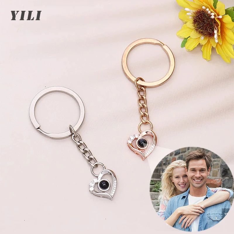 Personalized Photo Projection Keychain Heart-shaped Custom Picture Keychains Birthday I Love You Key Ring Memorial Gifts