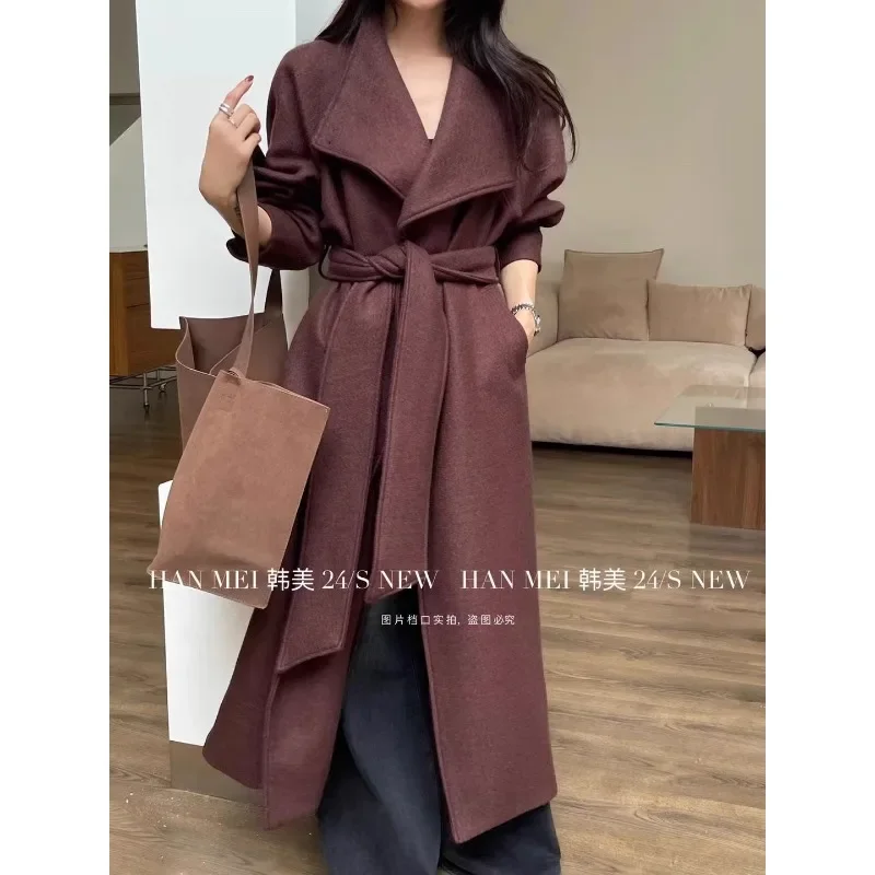 SuperAen Korean Style Turn-down Collar Single Button Long Trench Coat for Women Winter New Long-sleeved Casual Coats