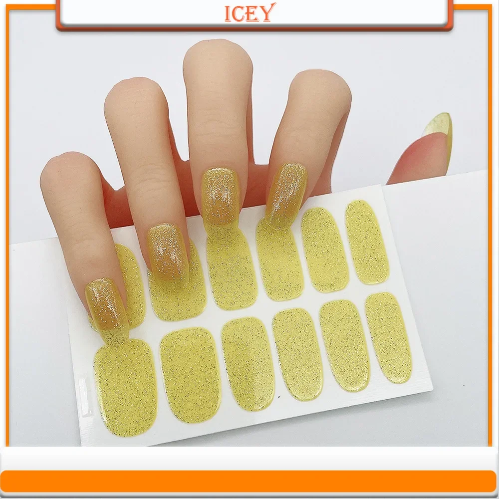 Icey Beauty-juego de pegatinas para uñas de Flash puro con polvo de Scallion, completamente cubierto con pegatinas monocromáticas para uñas, 1 Juego