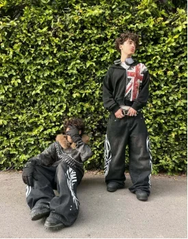 الأمريكية السوداء موضة جديدة الاتجاه العلم الطباعة Y2K القوطية الرجعية الهيب هوب الرجال والنساء عادية الشرير فضفاض سستة الشارع الملابس