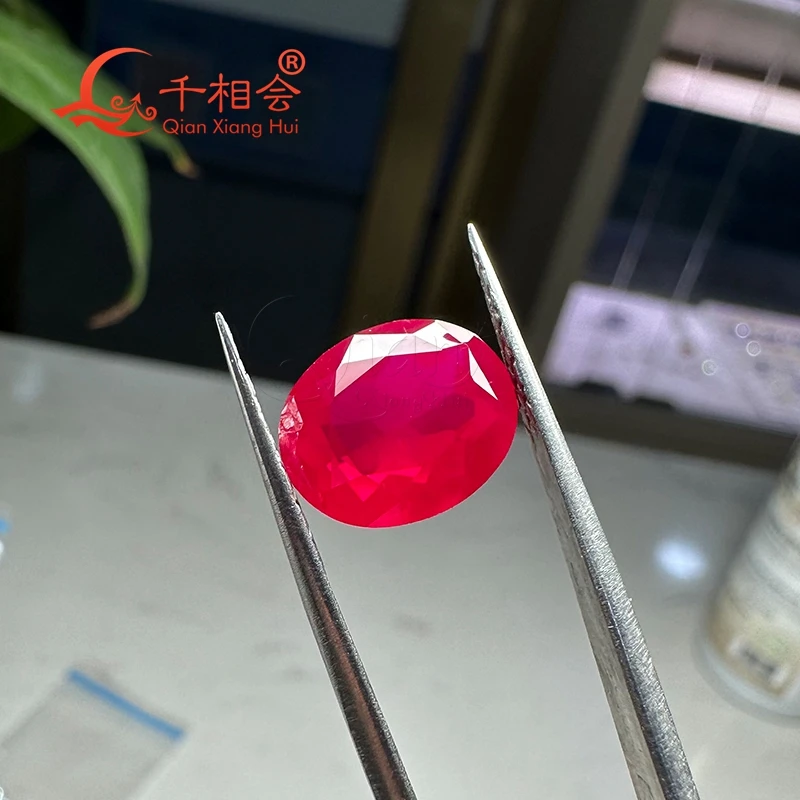 

oval shape natural cut lab created red ruby including minor cracks and inclusions loose gem stone