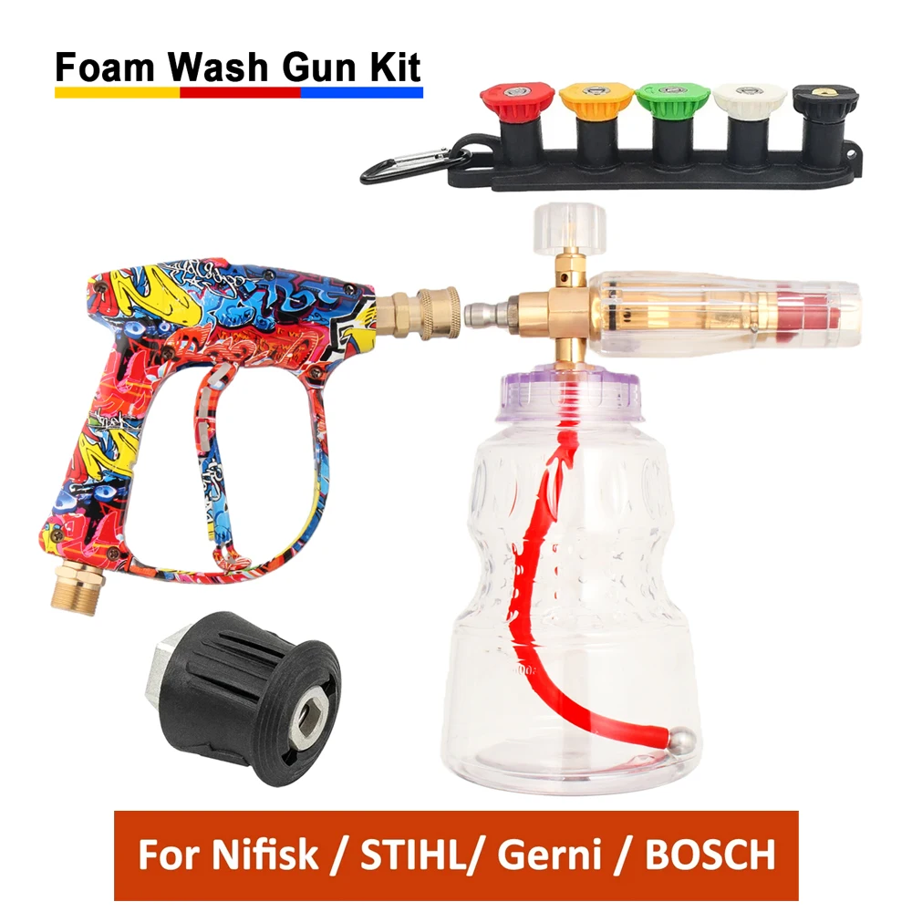 PA Foam Cannon for High Pressure Washer, 1L Transparent Tank, Adjustable Nozzle Fit for Nifisk/Gerni/BOSCH