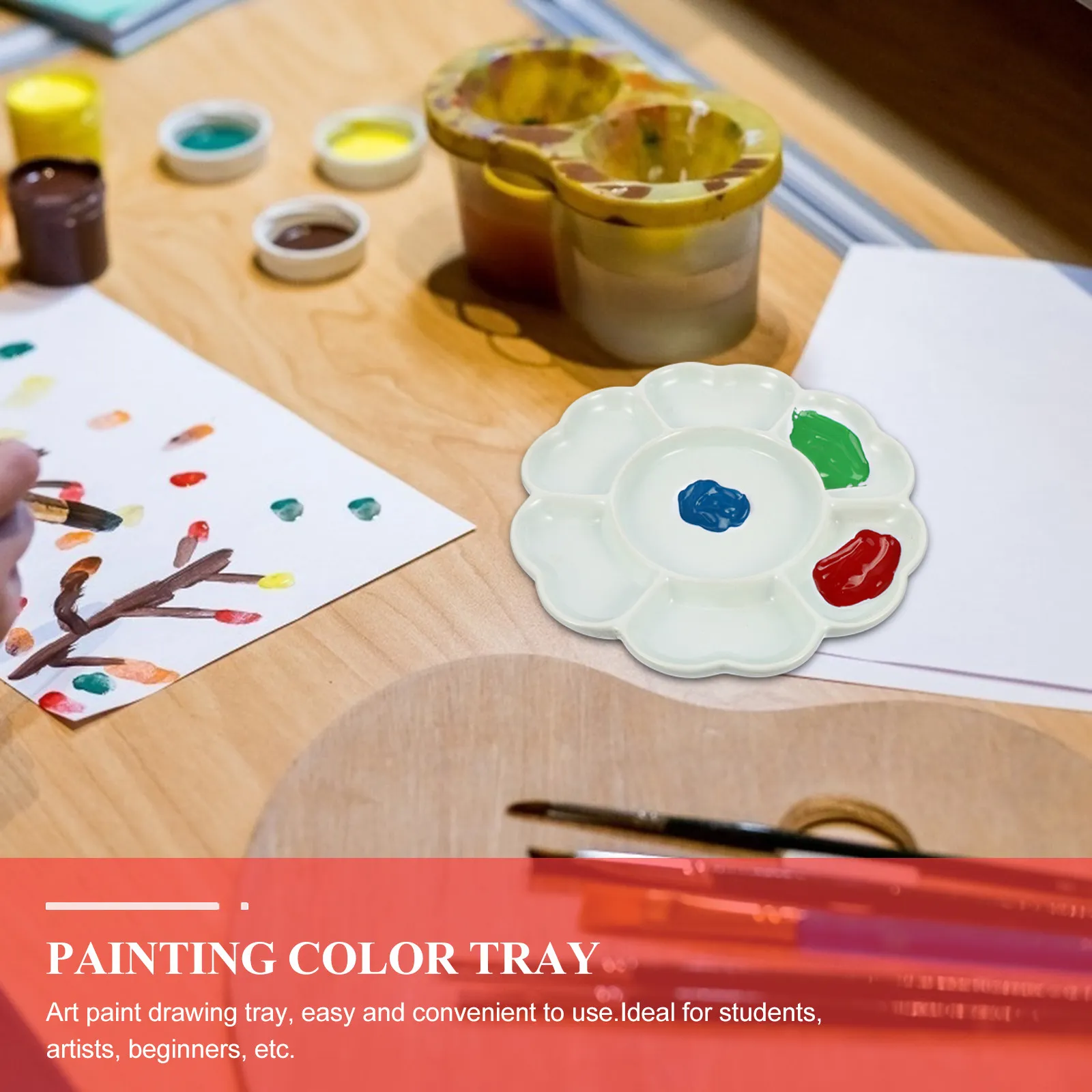 1Pcs Ceramic Plum Blossom Painting Tray Color Pallet Stable Performance Portable Handheld Watercolor Pigment Mixing Palette Art