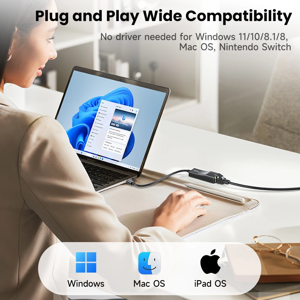 Toocki USB A إلى RJ45 Lan بطاقة الشبكة 100Mbps سائق مؤشر LED مجاني نوع C محول إيثرنت سلكي لنظام التشغيل Win 11/10 Mac iPad OS