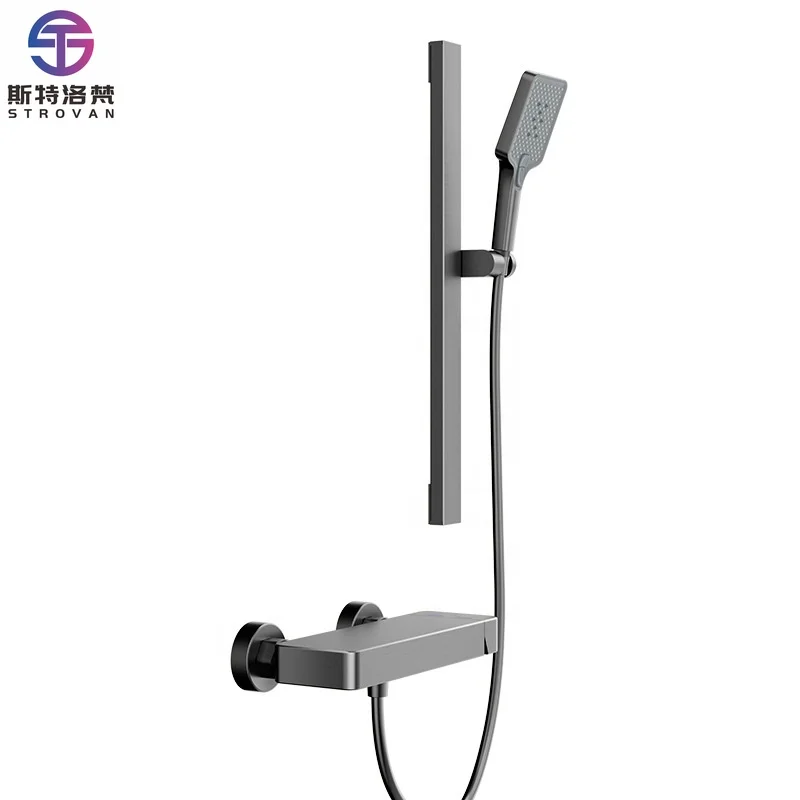 

High-Pressure Simple Gray Handheld Square Bathroom Faucet Set Rainfall Function for Hotels Wholesaling Shower Heads Accessories