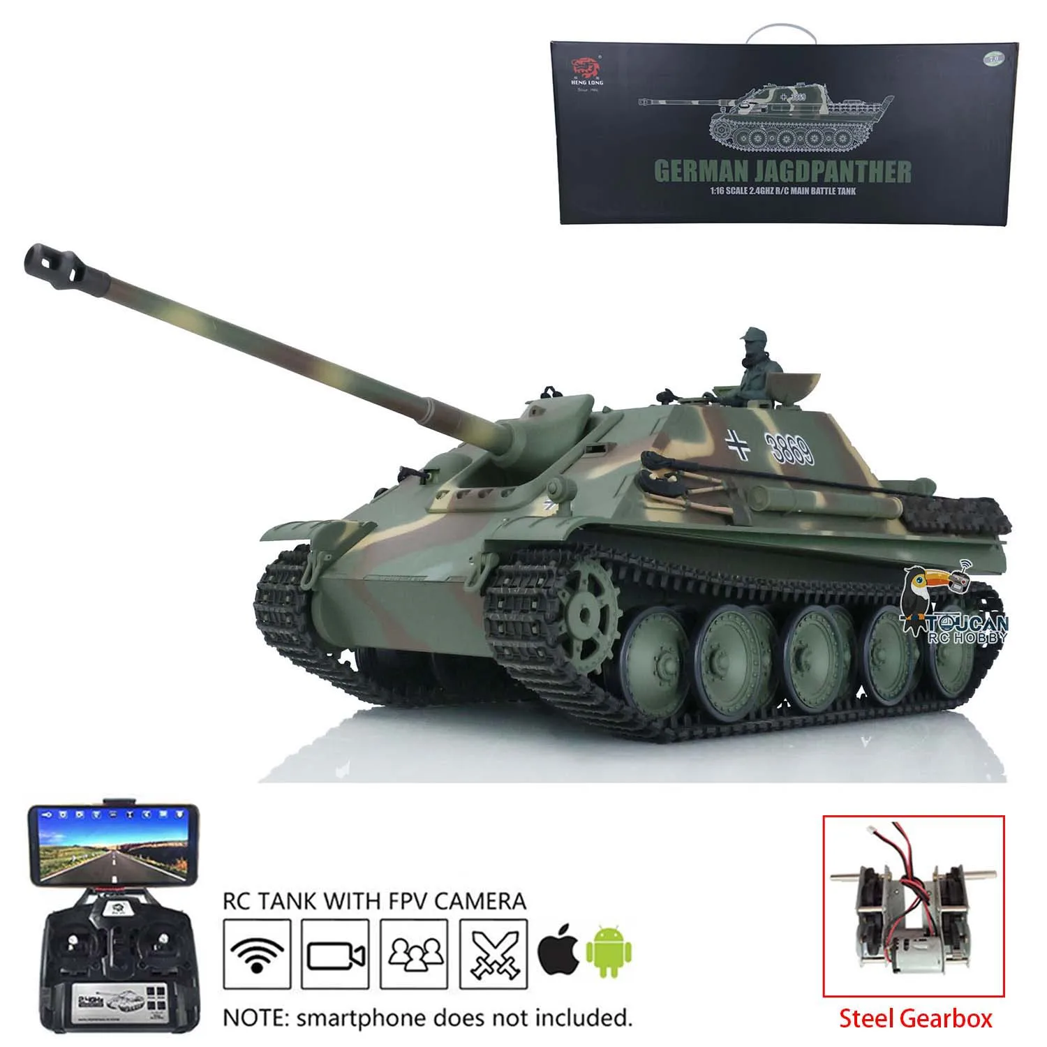 Henglong 1/16 7.0 Plastic Jadpanther FPV RTR RC Tank 3869 Steel Gearbox Smoke Effect Infrared Battle TH17438-SMT7