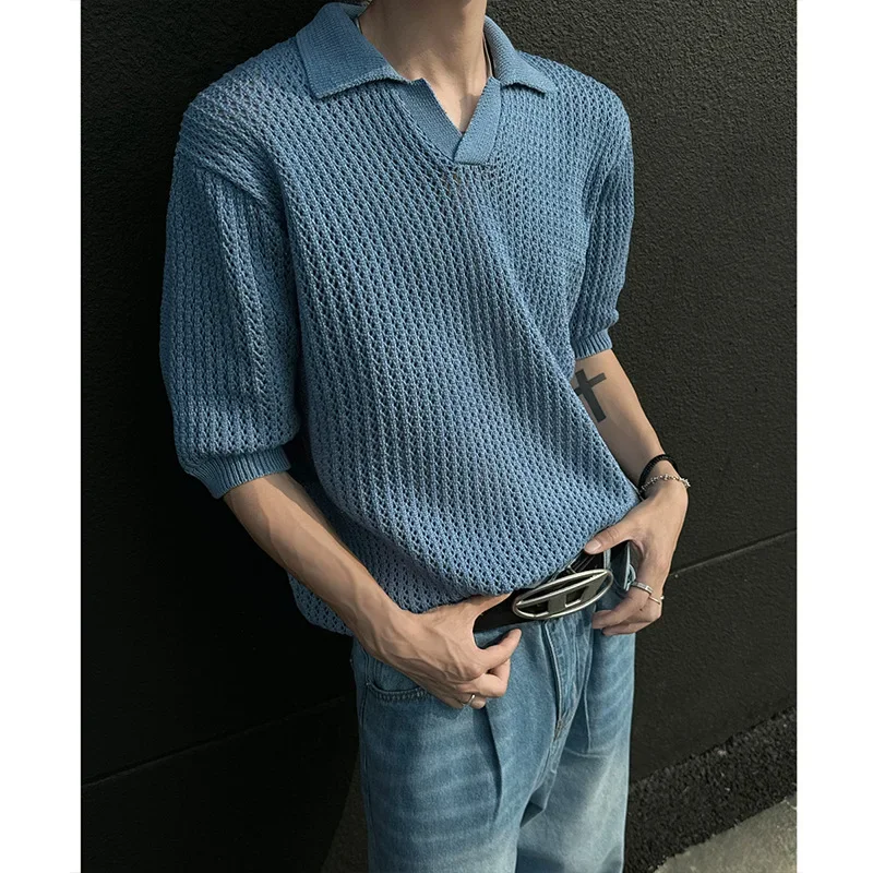 Knitted Short Sleeve Boys Summer American High Street POLO Shirt Lapel Half Sleeve Top Pullover T-Shirt