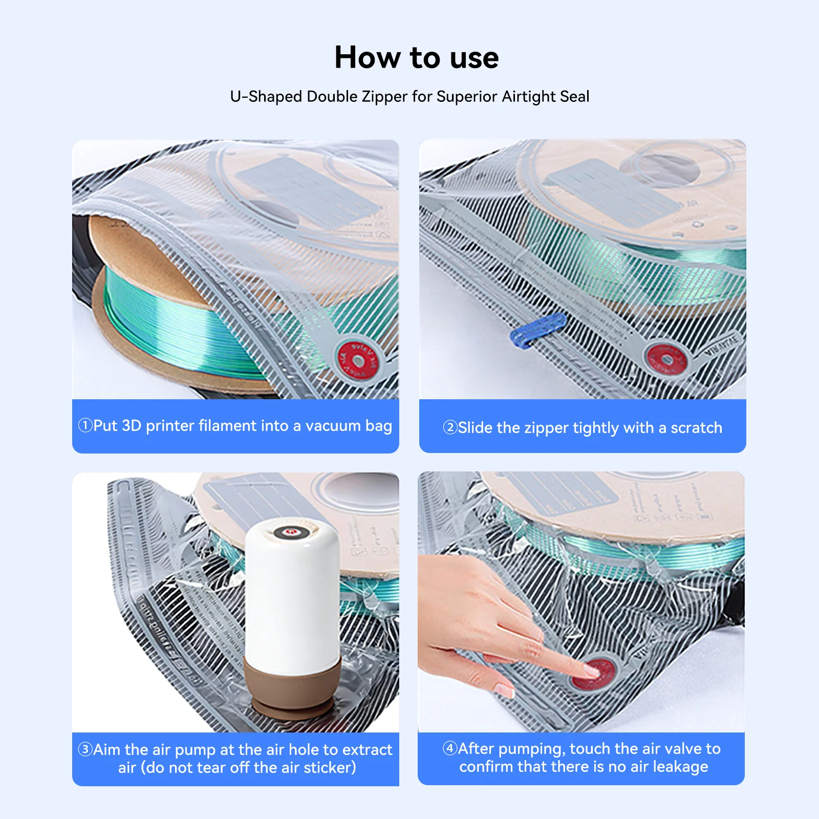 JuWecubic 30-Pack Filament Storage Bags ，Light-Proof Vacuum Sealed 3D Printer Accessories with 30 Vacuum Storage Bags Kit 5