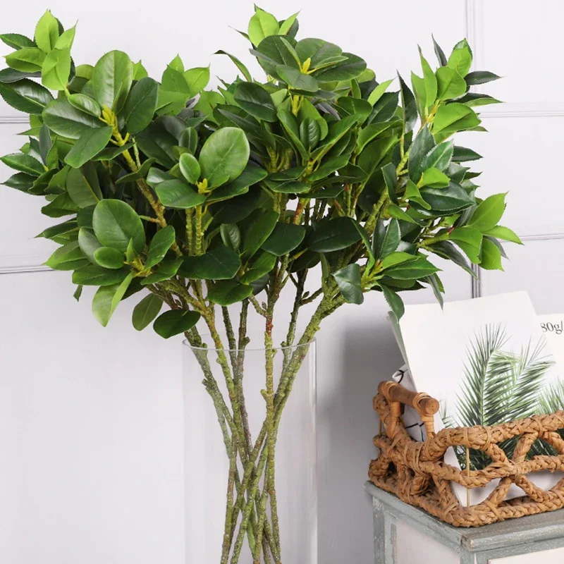 Artificial Ficus Plants Branches Plastic Fake Leafs Green For Home Garden Room Shop Decoration Fake Greenery With Long Branches