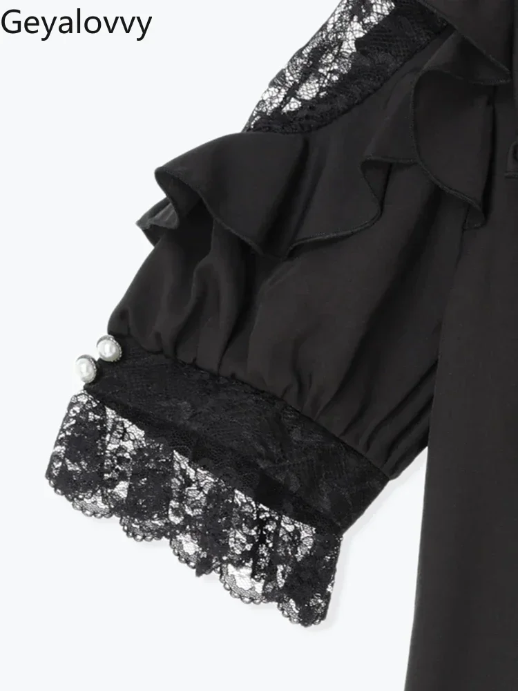 Japanese Lolita Mine Gothic Ruffle Edge Off-shoulder Bow Strap Sweet Short-sleeved Top Versatile Stand-up Neck Embroidered Shirt