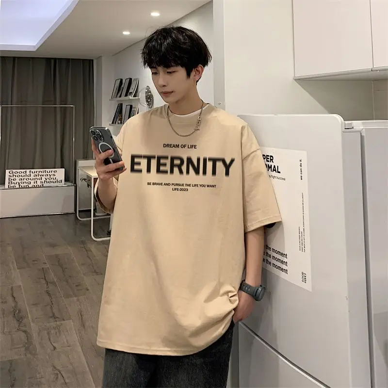 Dream Of Life Eternity Letter Print Casual Men's T-Shirt For Daily Wear Summer Style Breathable Short Sleeve Top