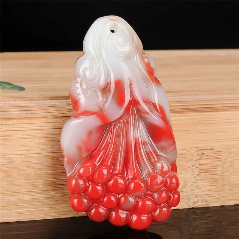 Chicken blood jade pendant orchid pendant floating red and white necklace female