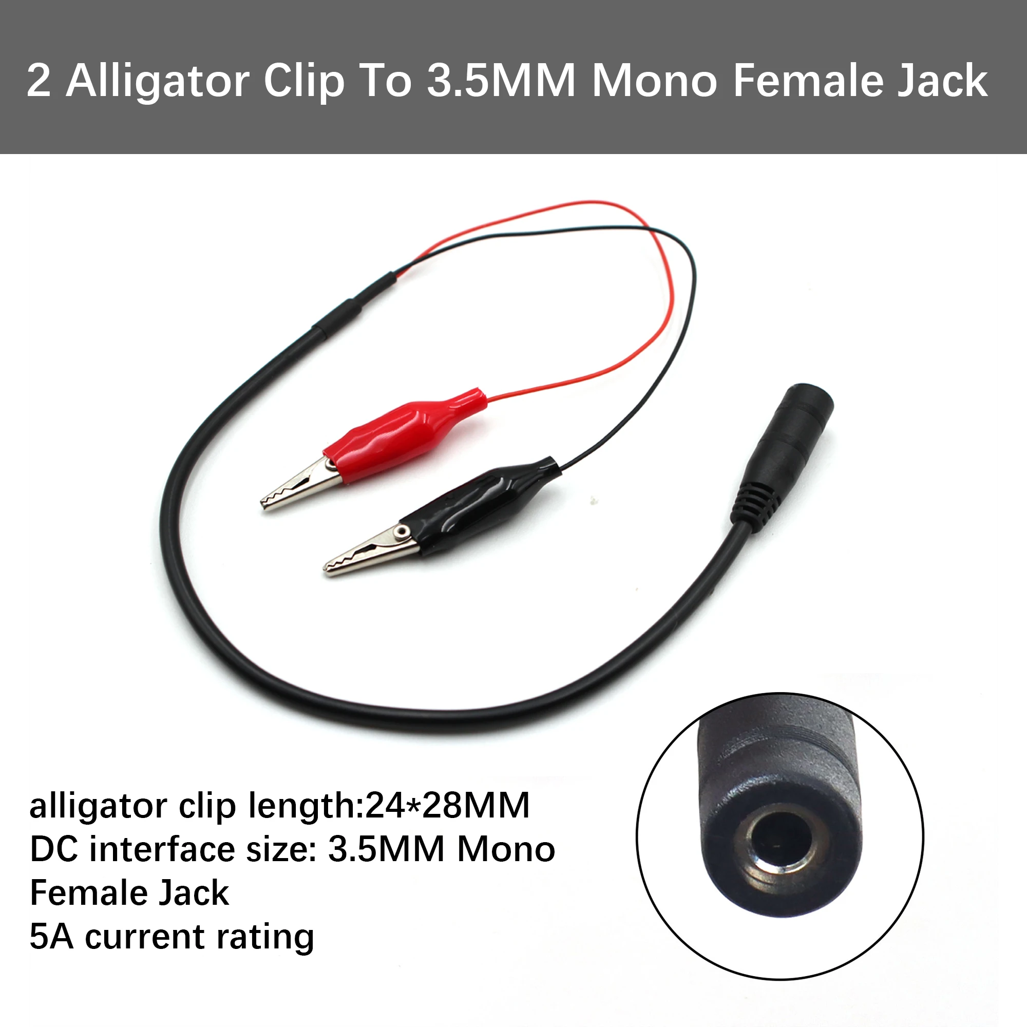

【LANO】NEW 3.5mm Mono Female Jack to Dual Alligator Clips Power Adapter Cable DC Adapter Cables for CCTV systems LED Strip Ligh