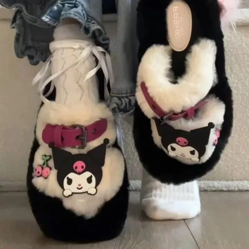 

Girly Heart Kawaii Sanrio Kuromi Anime Y2k Woolen Shoes Spring Autumn Cute Cartoon Warm Thick Cotton Slippers Gifts for Girls