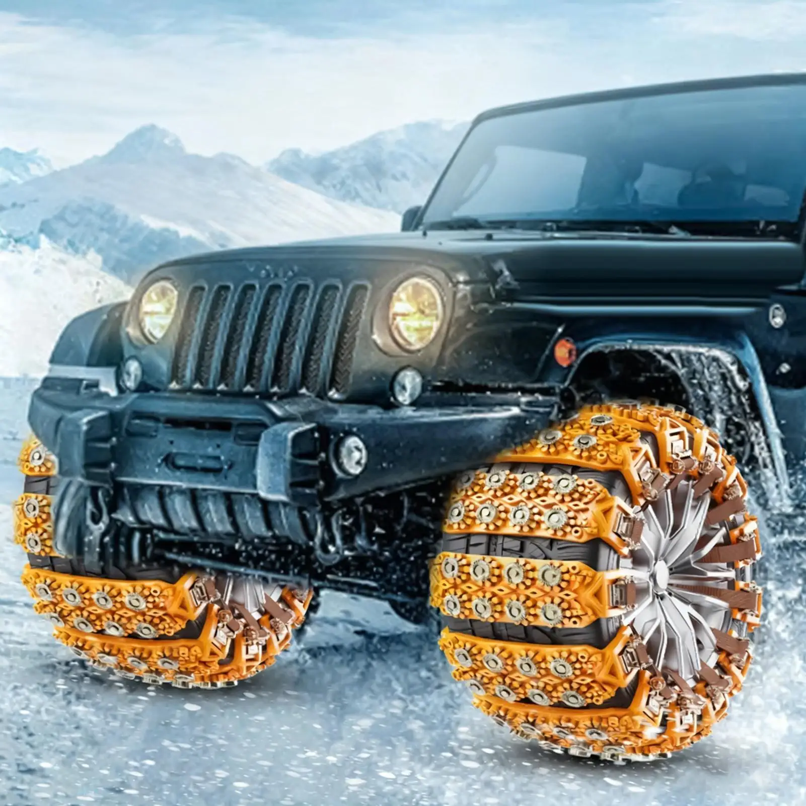 Snow Chains For Trucks 8-Pieces Anti-Slip Tightening Traction Winter Wheel Chains Fit 6.5-9.65-inch Tires For SUV Truck RV
